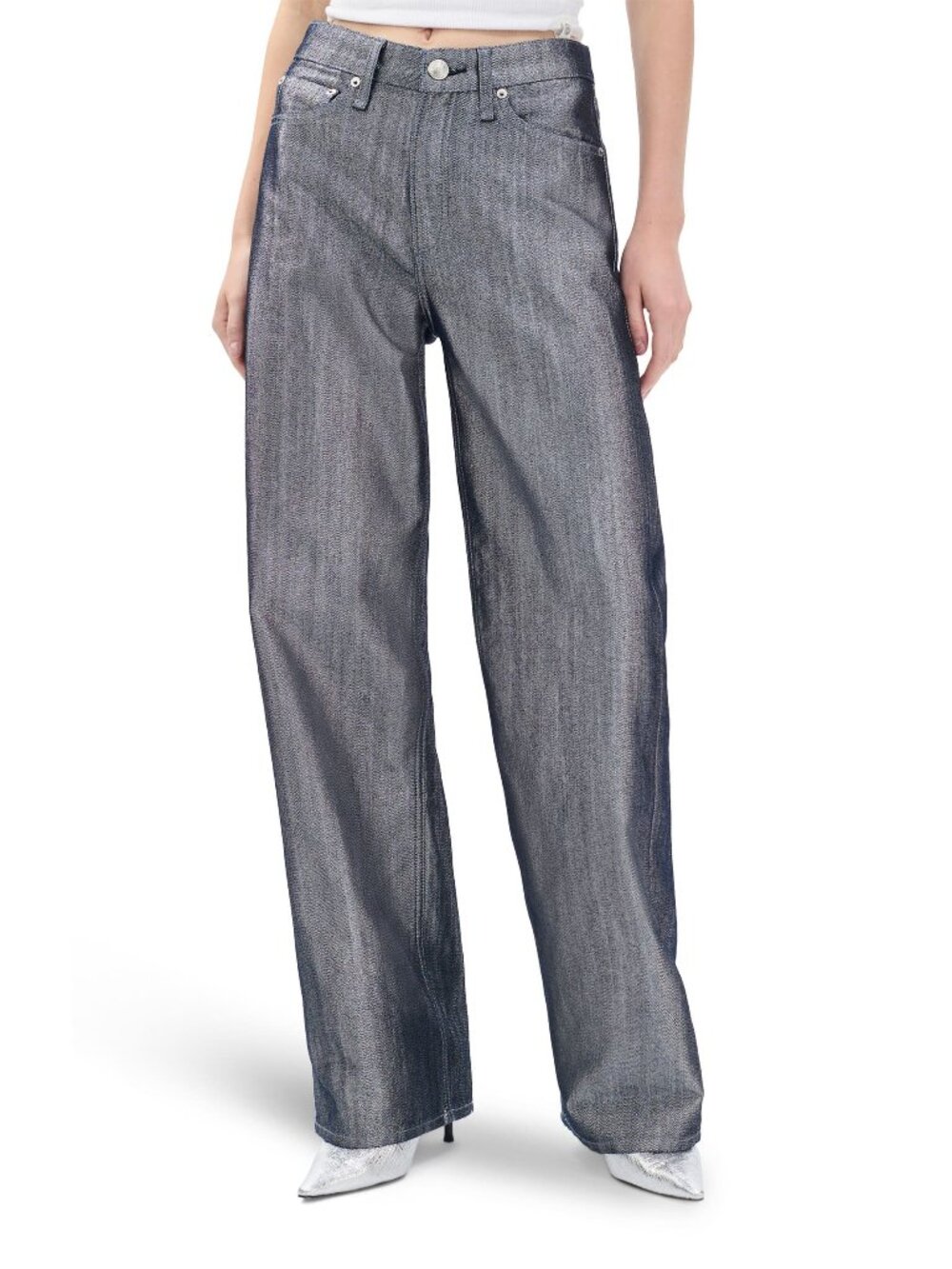 rag & bone Logan Coated Wide Leg Jeans Indigo Lurex